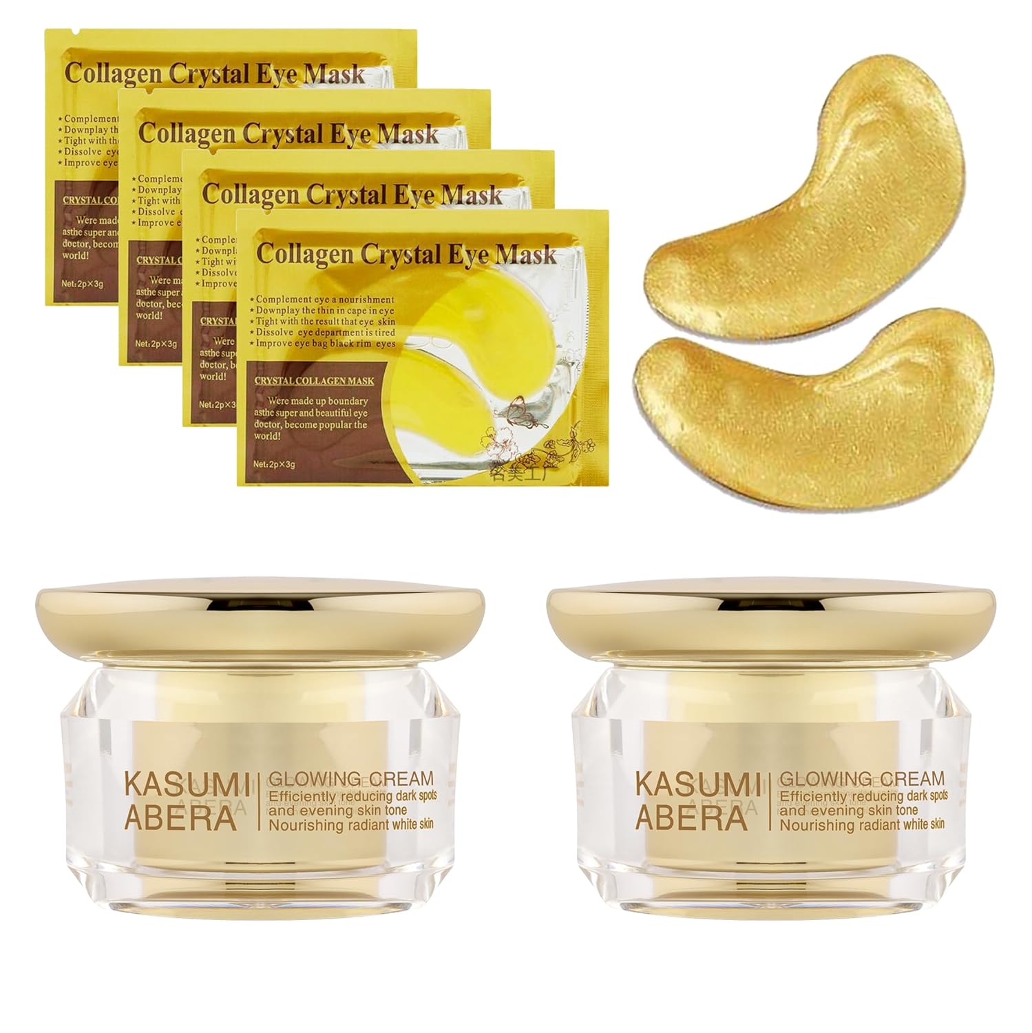 ABERA Kasumi – Crema brillante, tratamiento de melasma para cara, removedor de manchas oscuras para la cara, ilumina con parche dorado para los ojos