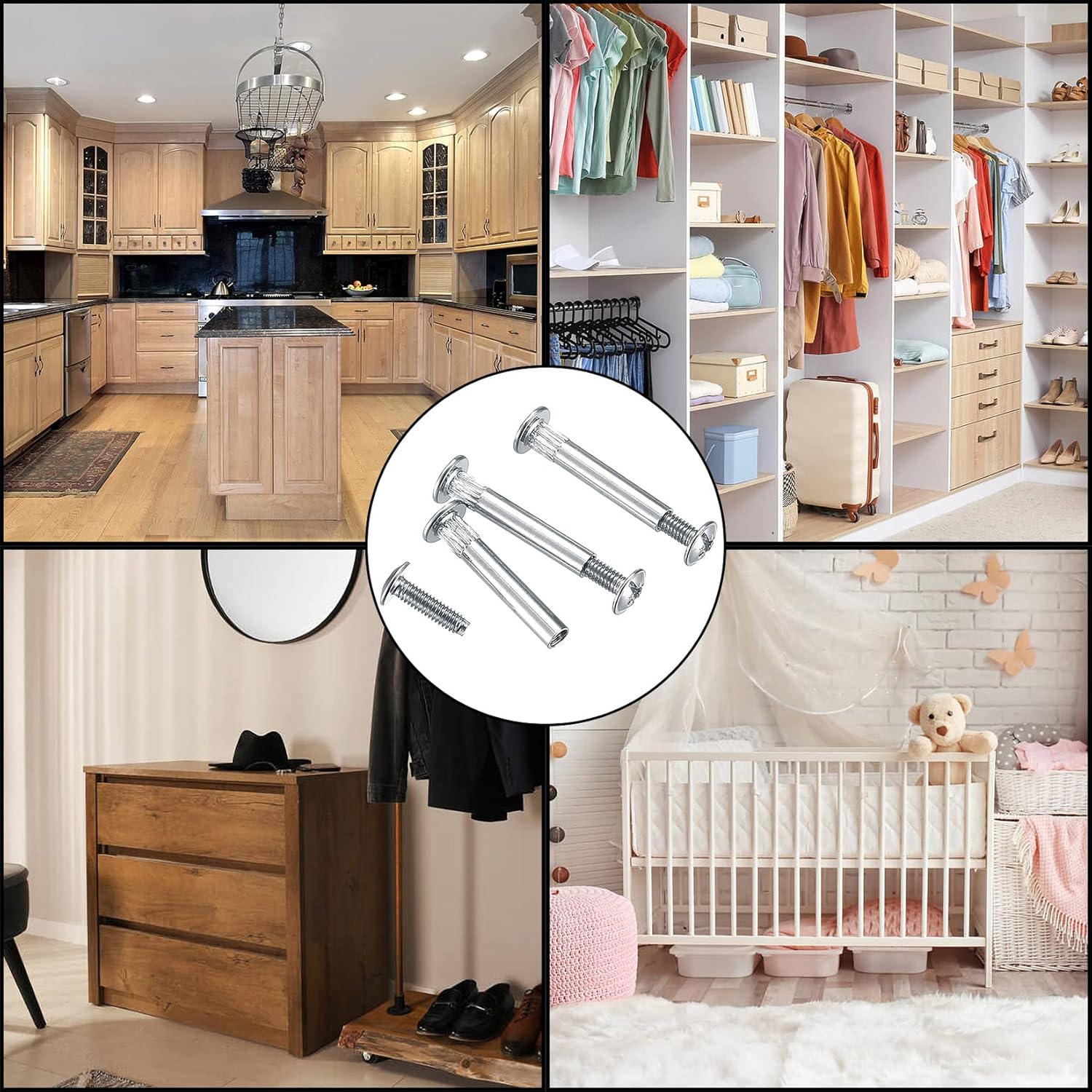 Perno de conexión para muebles y tuercas de tapa de manguito, 130 piezas de tornillos para muebles con barriles de fijación, tornillos de conector