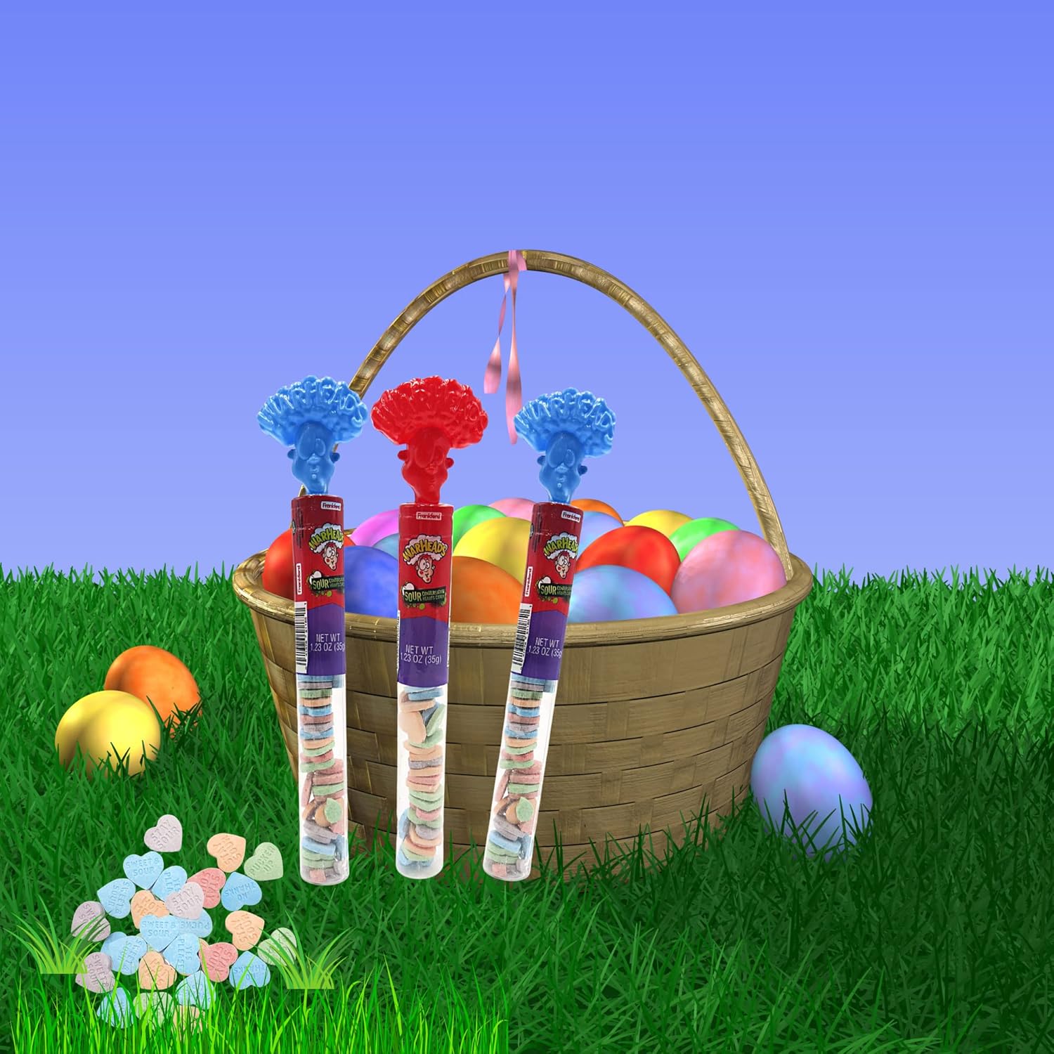 Warheads Sour Hard Candy Tubes, surtido de dulces con sabor a fruta en forma de corazón, rellenos de bolsas de golosinas para niños o niñas, paquete