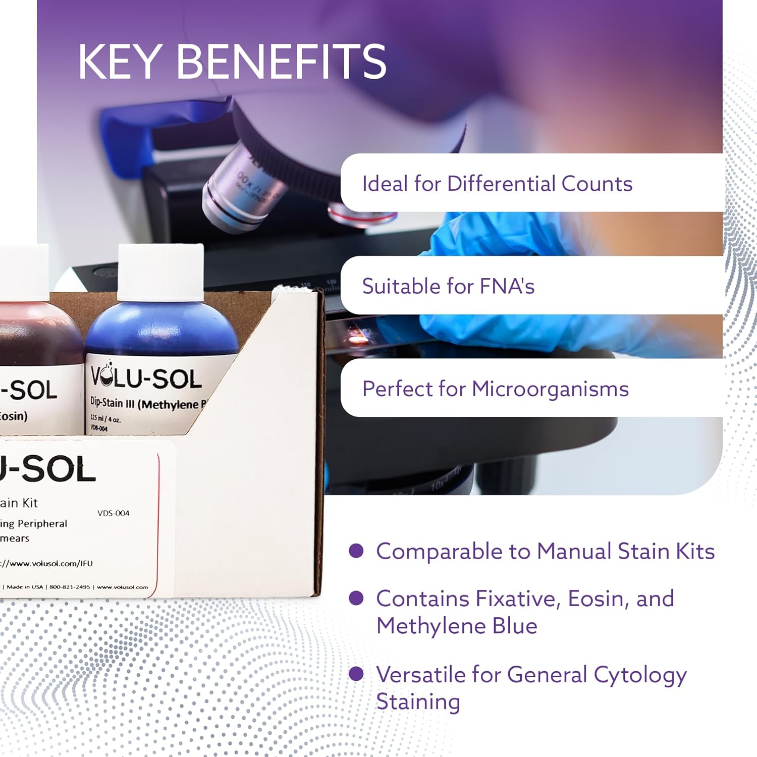 Volu-Sol – Kit de tinción rápida para frotis de sangre, médulas, ideal para microscopio, veterinario, citología, kit versátil para tinción
