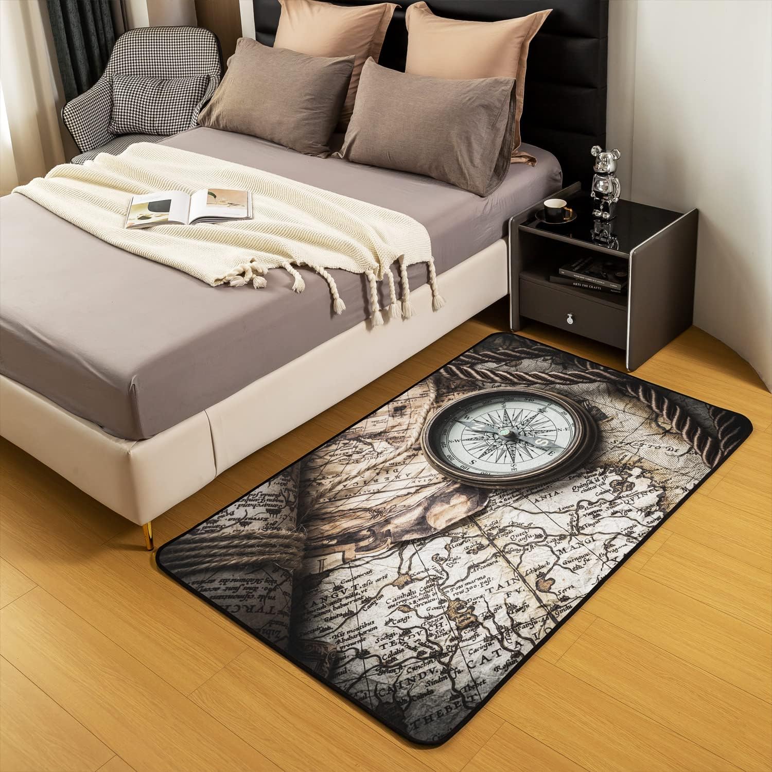 Alfombras con estampado de brújula para sala de estar, dormitorio, decoración náutica retro, alfombra decorativa, alfombra de viaje oceánico, mar,