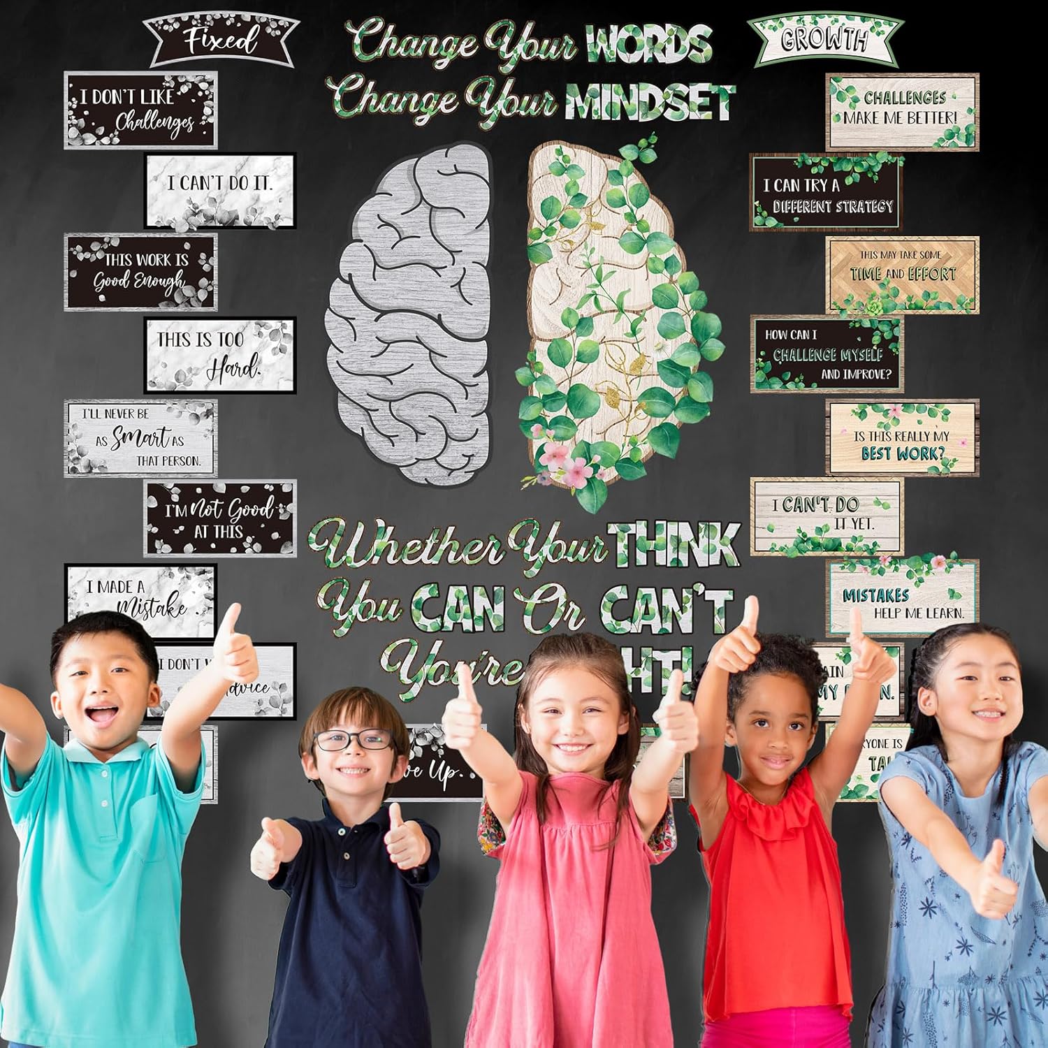 Tenare Mindset – Juego de pósteres motivacionales para cambiar tu mentalidad, refranes positivos, decoración inspiradora para el aula para