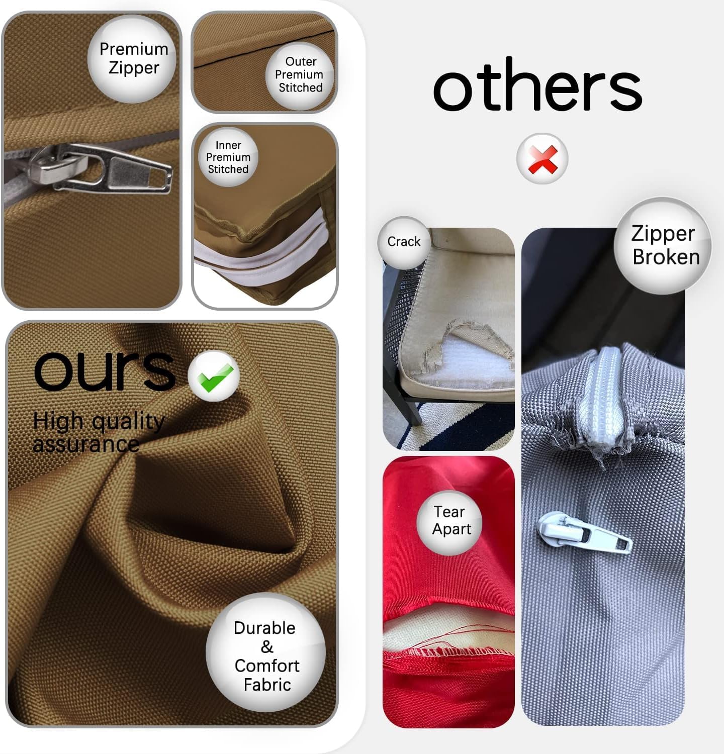 Juego de 2 fundas de repuesto para cojines de asiento de patio al aire libre para sofá seccional, silla, muebles, asientos, a prueba de