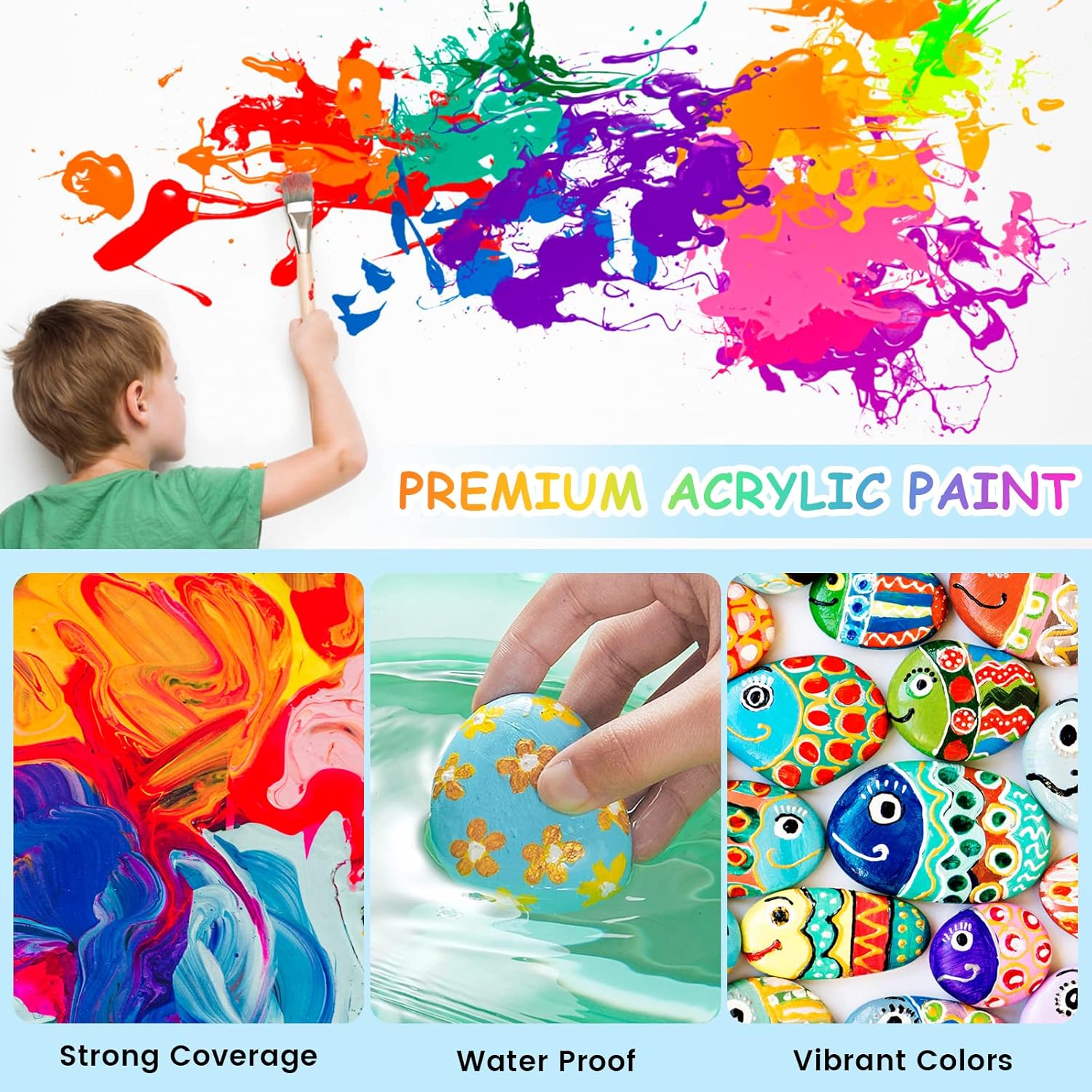 Juego de pintura acrílica metálica con 10 pinceles y 1 paleta, 20 colores (2.0 fl oz, 2 onzas), pinturas no tóxicas para adultos, artistas,