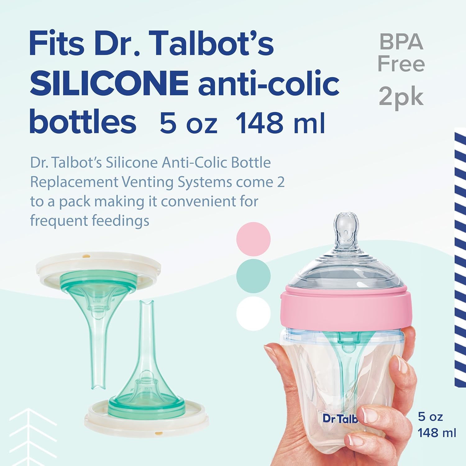 Dr. Talbot’s Válvulas de repuesto de biberones anticólicos de silicona, biberón anticólico de 5 onzas, suministros de alimentación para recién
