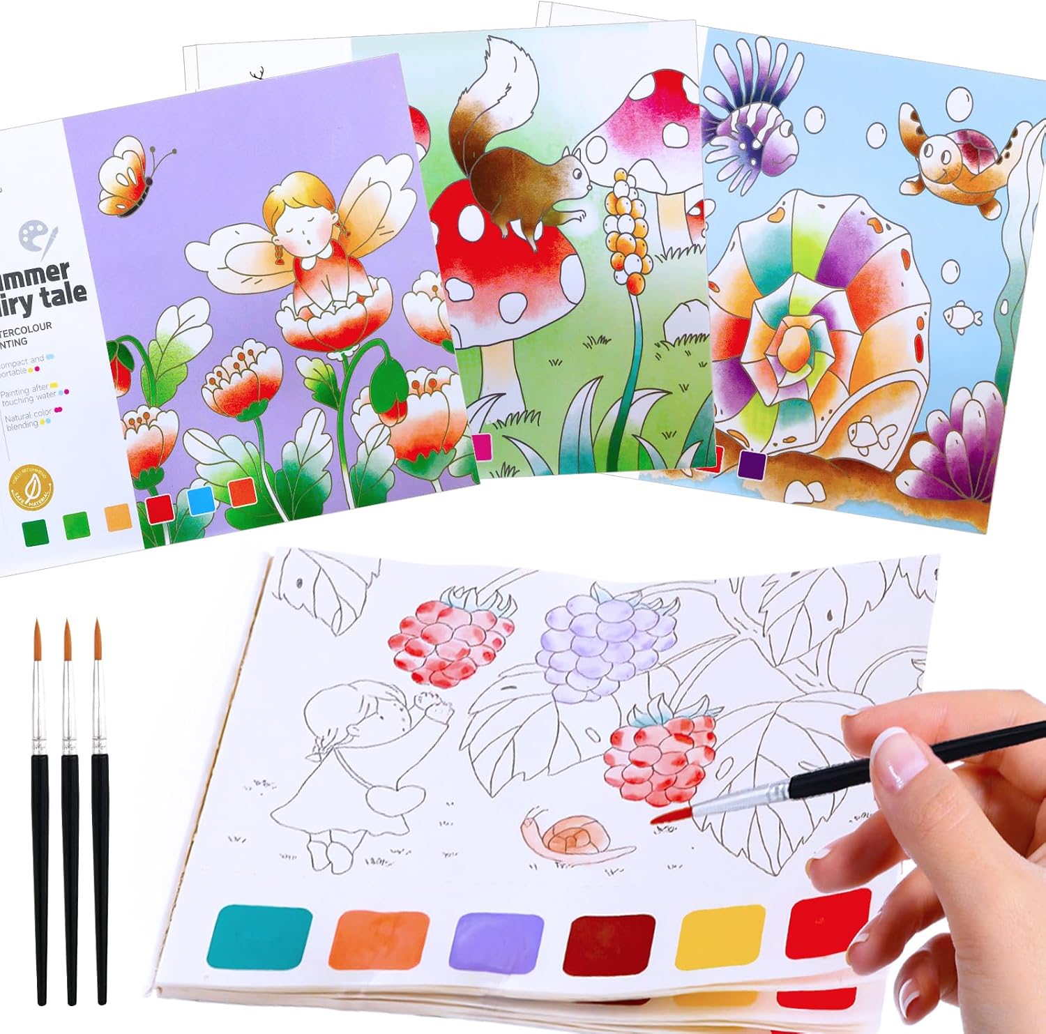 Paquete de 3 libros de acuarela para colorear para niños de 4 a 8 años, libros de pintura de acuarela de bolsillo, libros de pintura con agua para