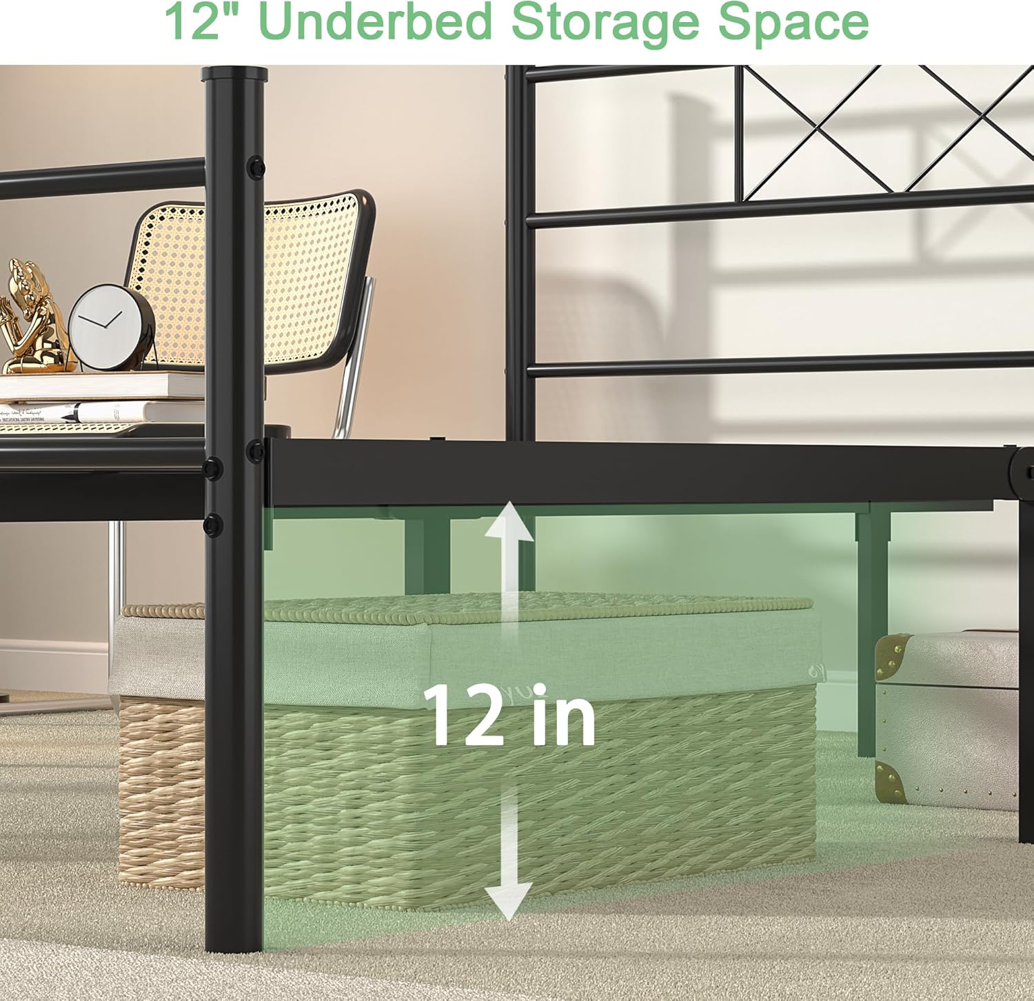 VECELO Base de cama de tamaño matrimonial con cabecero, plataforma resistente y base de colchón con soporte de listones de metal, no necesita