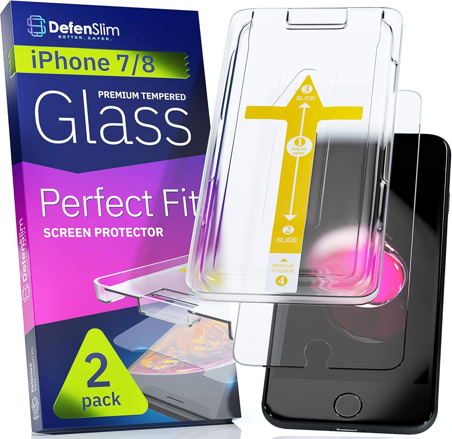 Protector de pantalla para iPhone 87 (paquete de 2) con kit de instalación fácil de alinear automáticamente, vidrio templado para iPhone 8, 7 (4,7