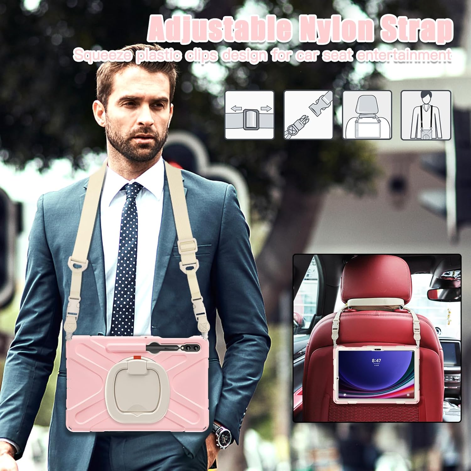 Funda de silicona resistente para Samsung Galaxy Tab S9+ de 12.4 pulgadas 2023S8+ S7+S7 Fe, con correa para el hombro, soporte para bolígrafo S,