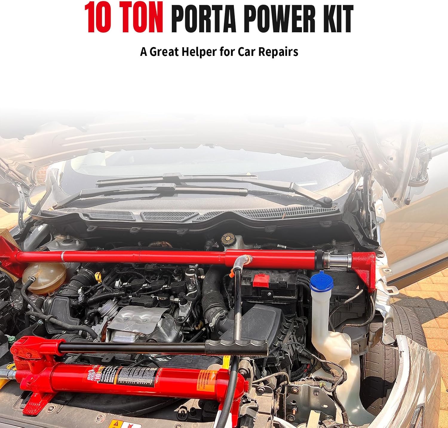 Torin – Cilindro hidráulico portátil de color rojo, kit de reparación estructural para automóvil con funda móvil, capacidad para 10 toneladas