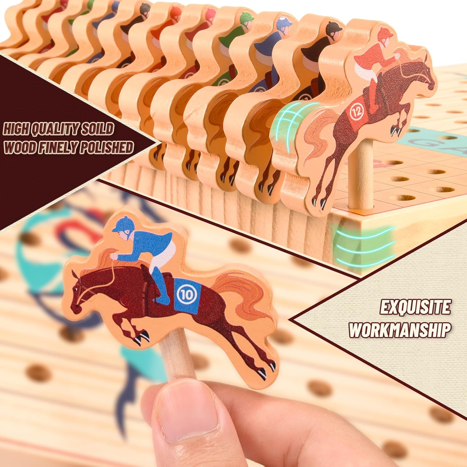 Juego de mesa de carreras de caballos juguete de caballo de madera para adultos y adolescentes equipado con instrucciones detalladas (idioma español