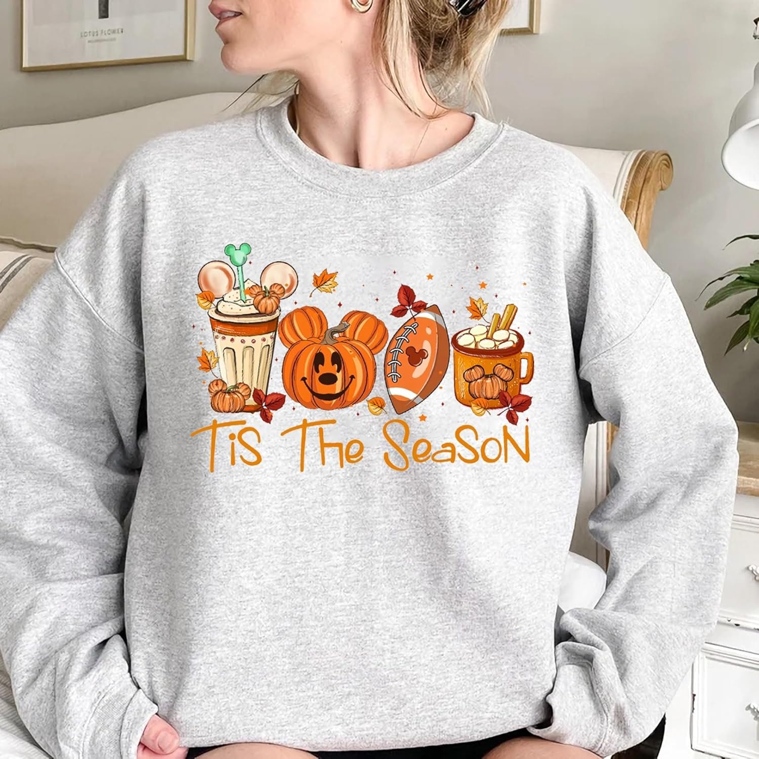 Mickey Halloween Sweatshirt For Woman Tis The Season Mickey Pumpkin Coffee Round Neck Sweater Halloween Party Gift Shirts Celebrate Halloween Party