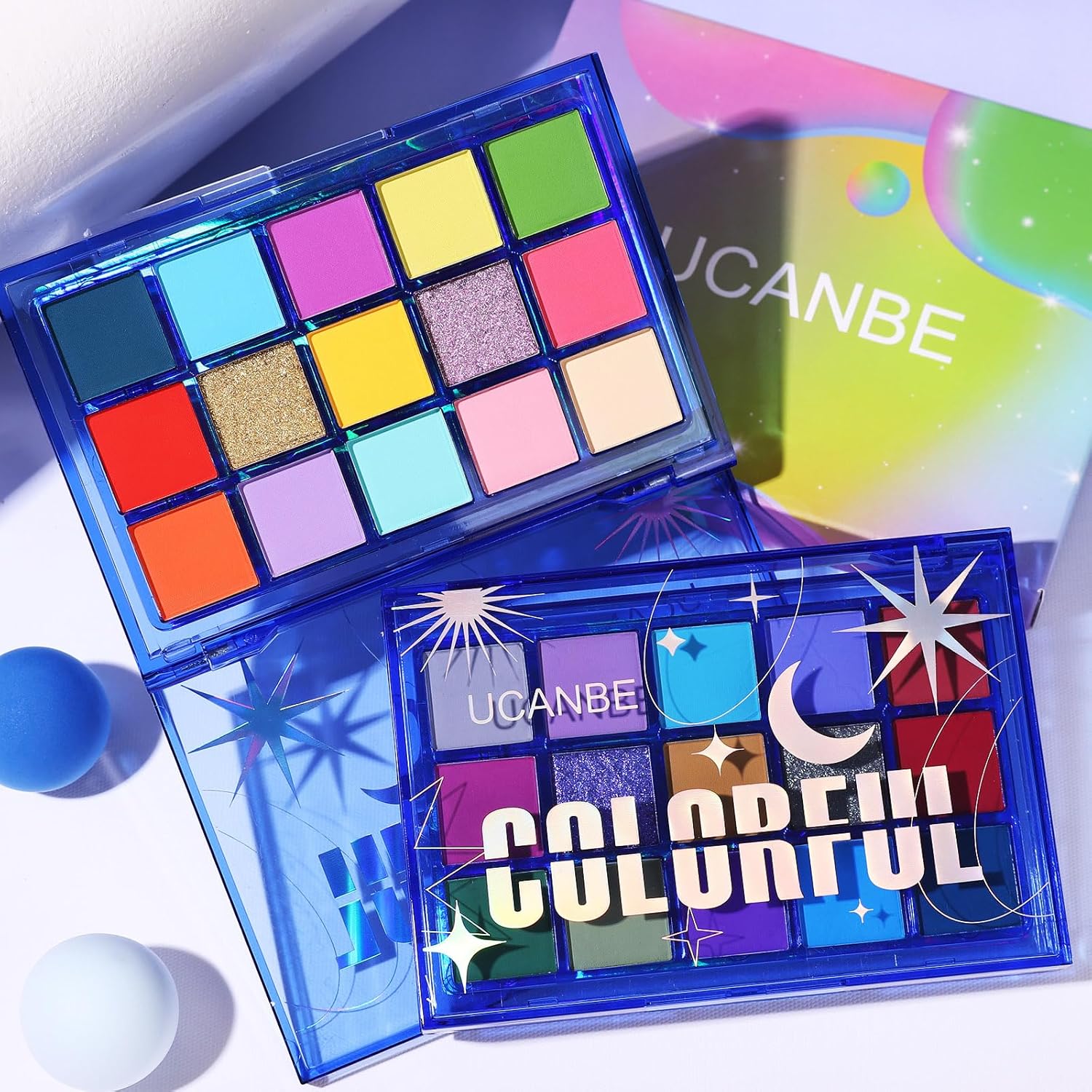 UCANBE Paleta de sombras de ojos coloridas, 15 colores vibrantes brillantes brillantes mate metálico neón paleta de maquillaje de ojos, arco iris,