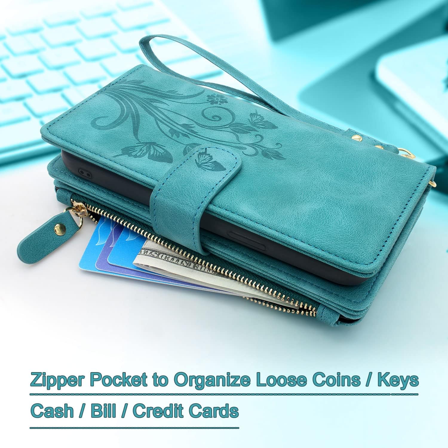 Lacass Funda compatible con iPhone 13 Pro Max de 6.7 pulgadas 2021 ranuras para tarjetas Soporte para dinero en efectivo para tarjetas de