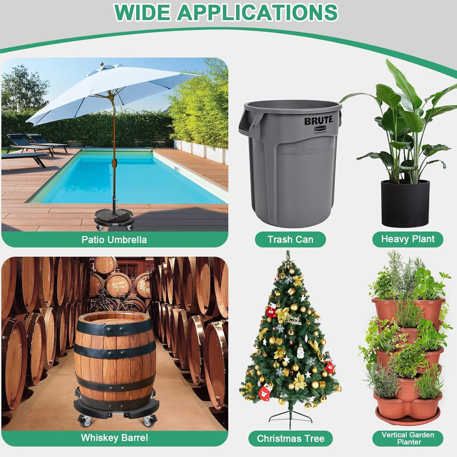 Organizador para plantas con ruedas, paquete de 2 soportes ajustables de 15 a 21 pulgadas con ruedas, soporte de planta rodante resistente para