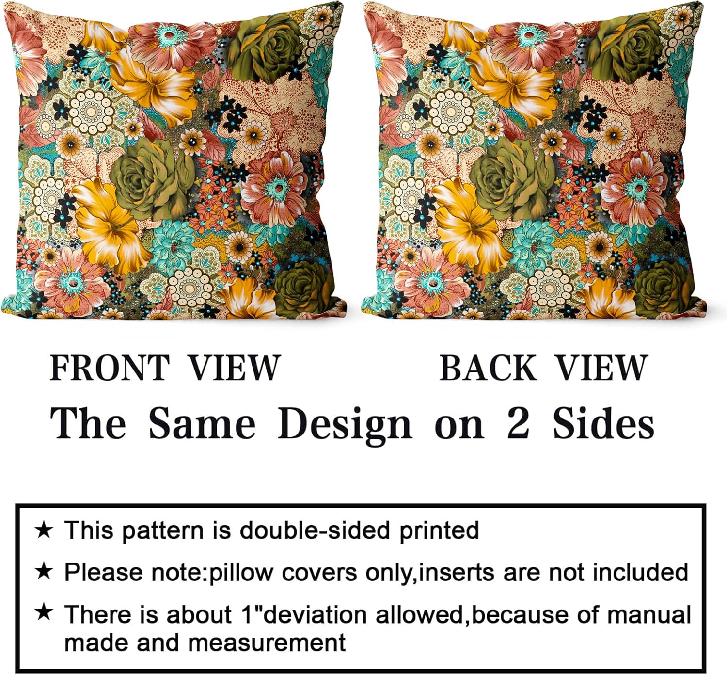 Juego de 2 fundas de almohada florales bohemias de 20 x 20 pulgadas, fundas de cojín bohemias con estampado de flores vintage de terciopelo de doble