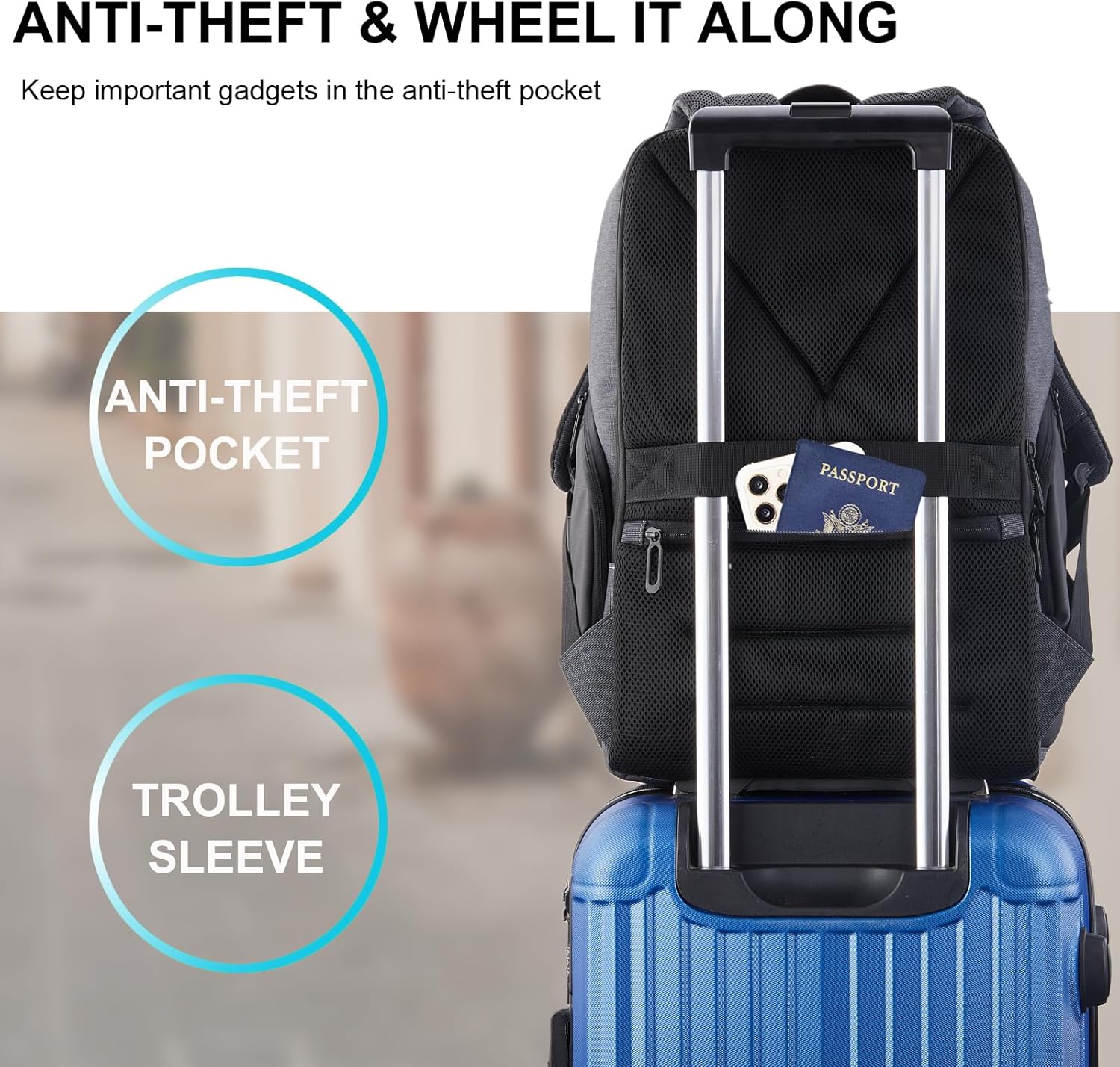 VPBAGE Mochila para laptop para hombre, mochila de viaje de negocios, se adapta a computadoras de 17.3 pulgadas, resistente al agua y antirrobo,