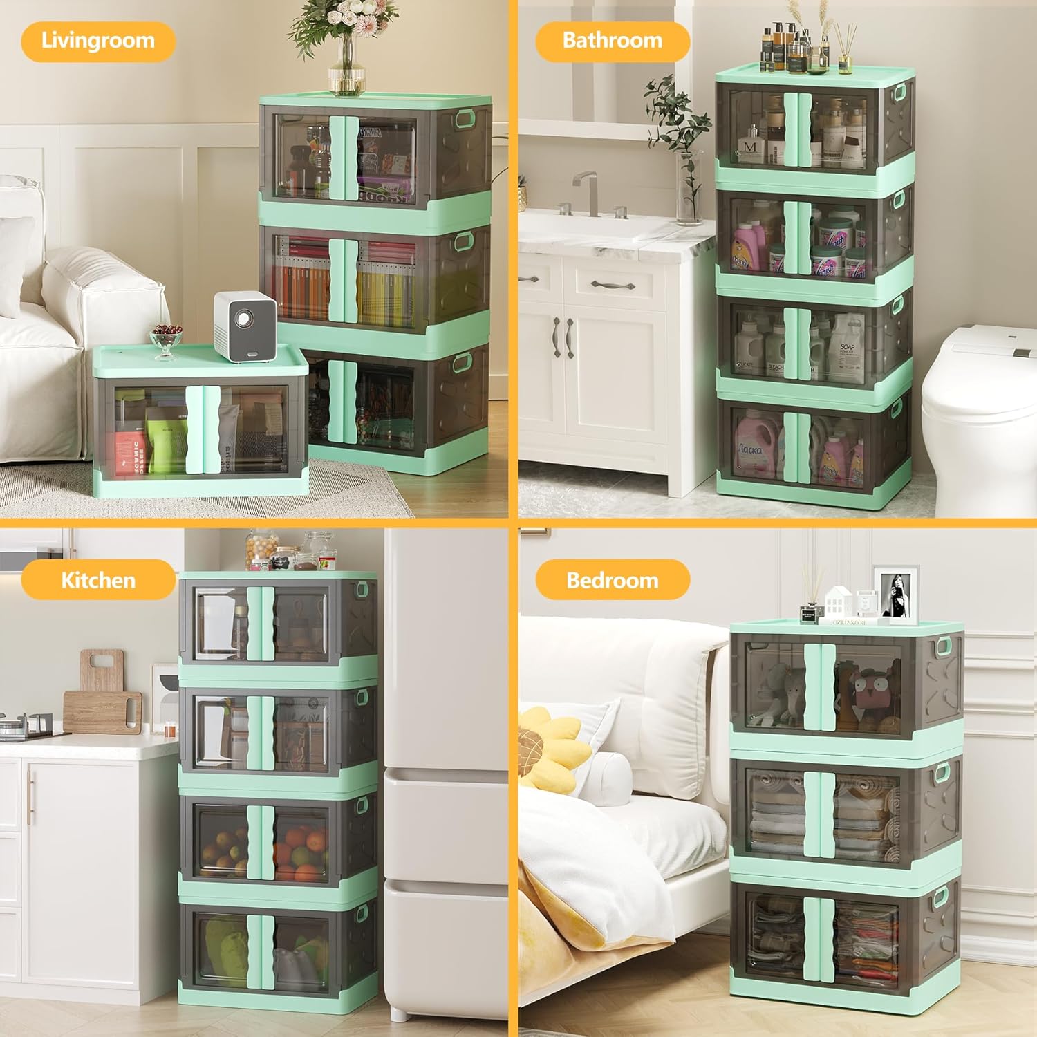 Cajas de almacenamiento con tapas, organizadores plegables de armario de 21.13 galonespieza, artículos esenciales para el dormitorio, cajas de