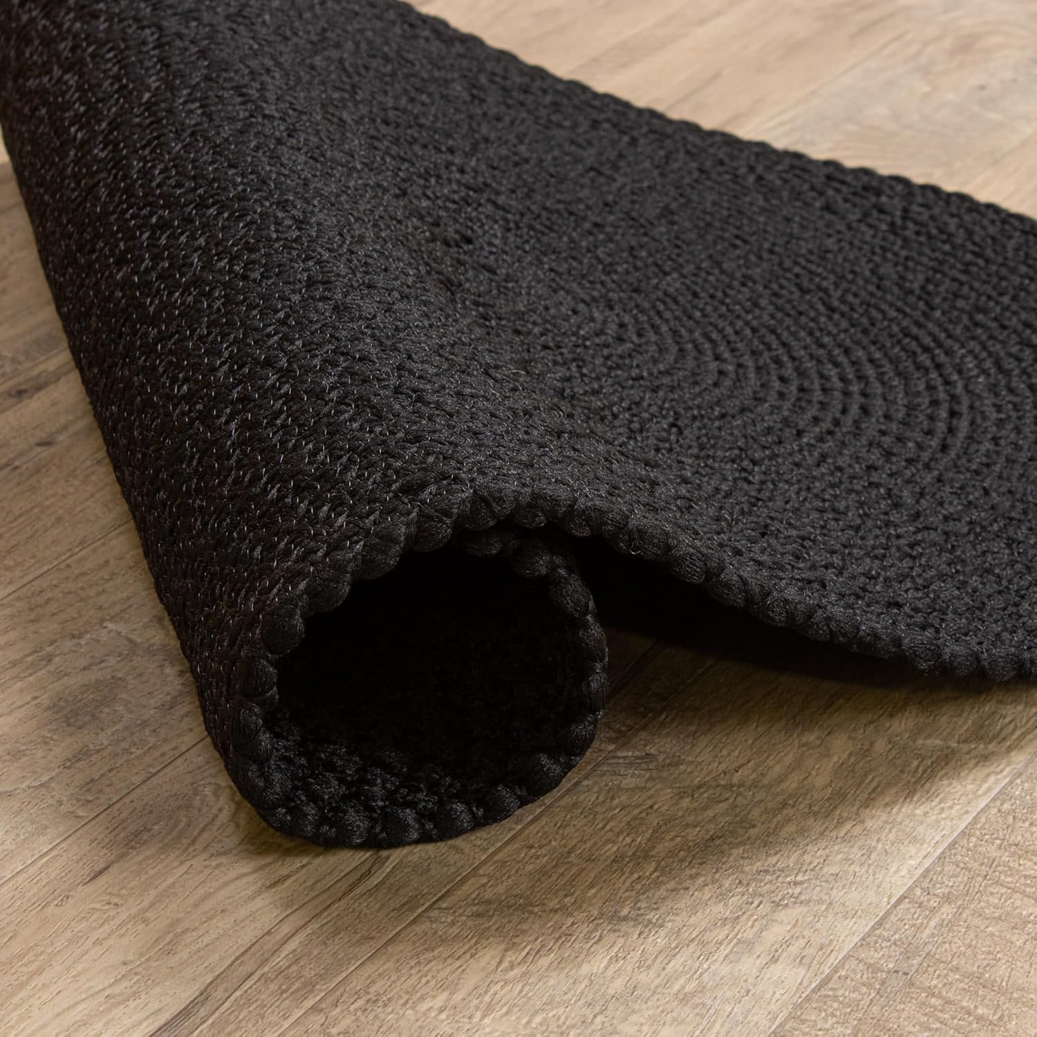 Super Area Rugs Alfombra trenzada negra para fregadero de cocina campestre, alfombra primitiva duradera, ovalada, de 2 x 3 pies