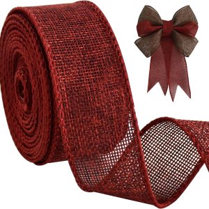 TONIFUL Cinta de arpillera con alambre, cintas de arpillera sintética de 1-12 pulgadas, cinta de arpillera claret para Navidad, decoración del TONIFUL Cinta de arpillera con alambre, cintas de arpillera sintética de 1-12 pulgadas, cinta de arpillera claret para Navidad, decoración del