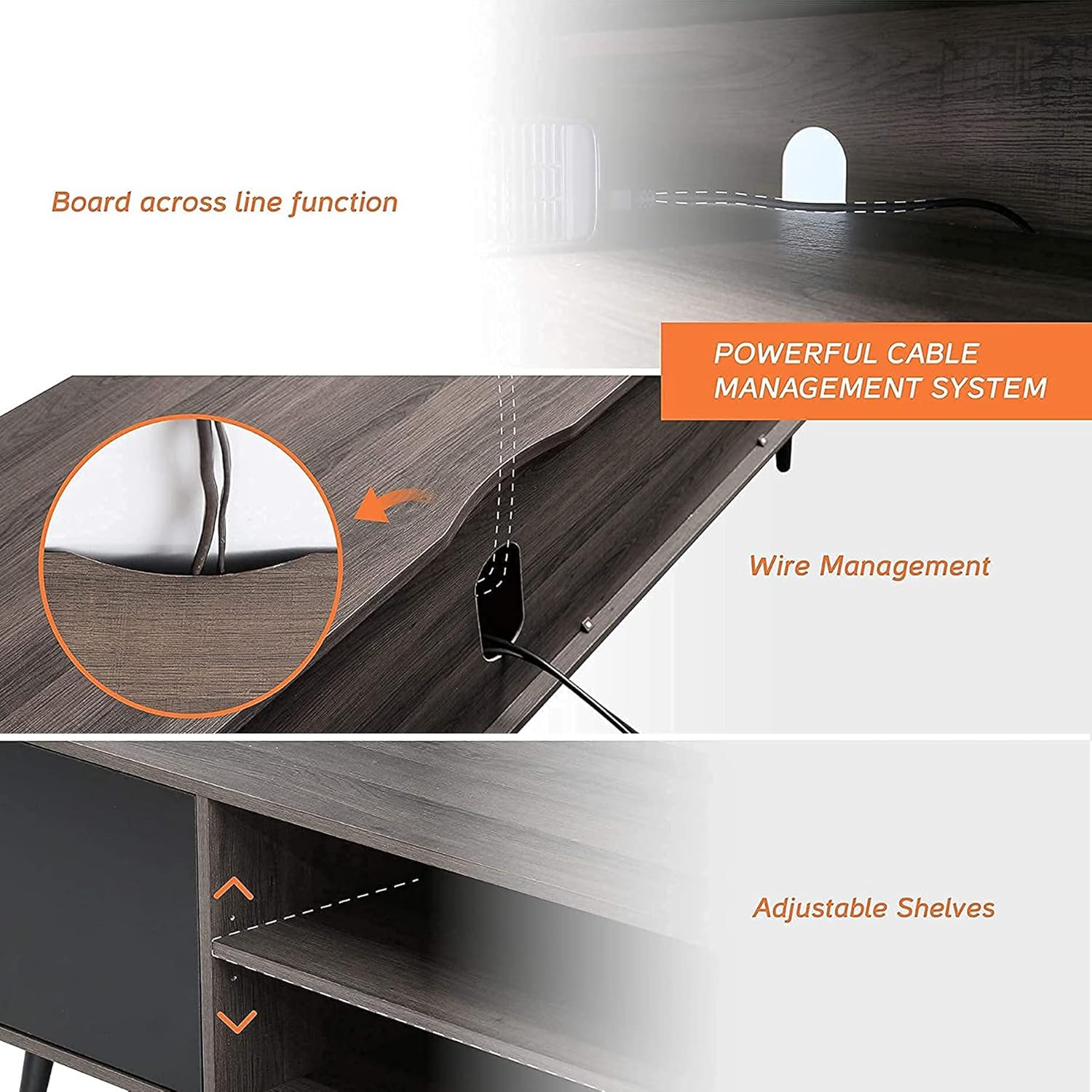 WAMPAT Soporte de TV moderno de mediados de siglo para pantalla plana de 55 pulgadas, gabinete de TV de madera con almacenamiento, centro de