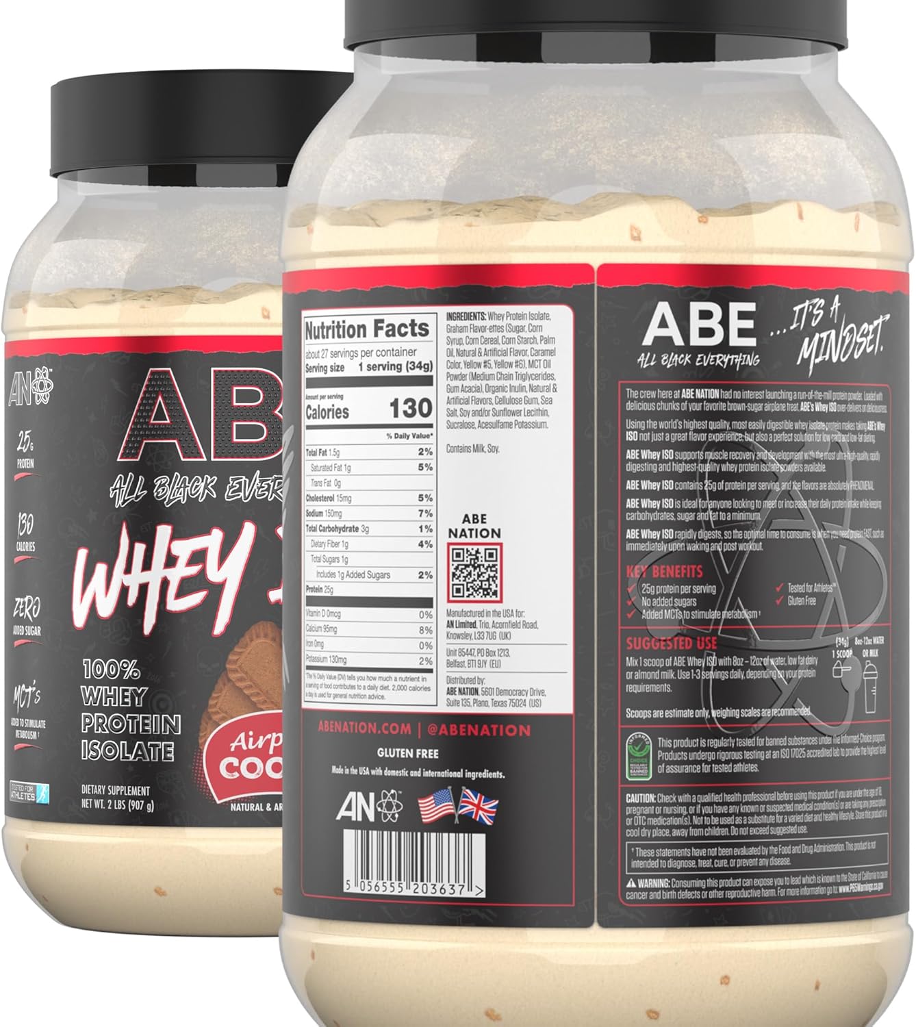ABE Whey ISO – All Black Everything 100% aislado de proteína de suero con trozos de golosinas de avión de azúcar marrón  Después del entrenamiento,