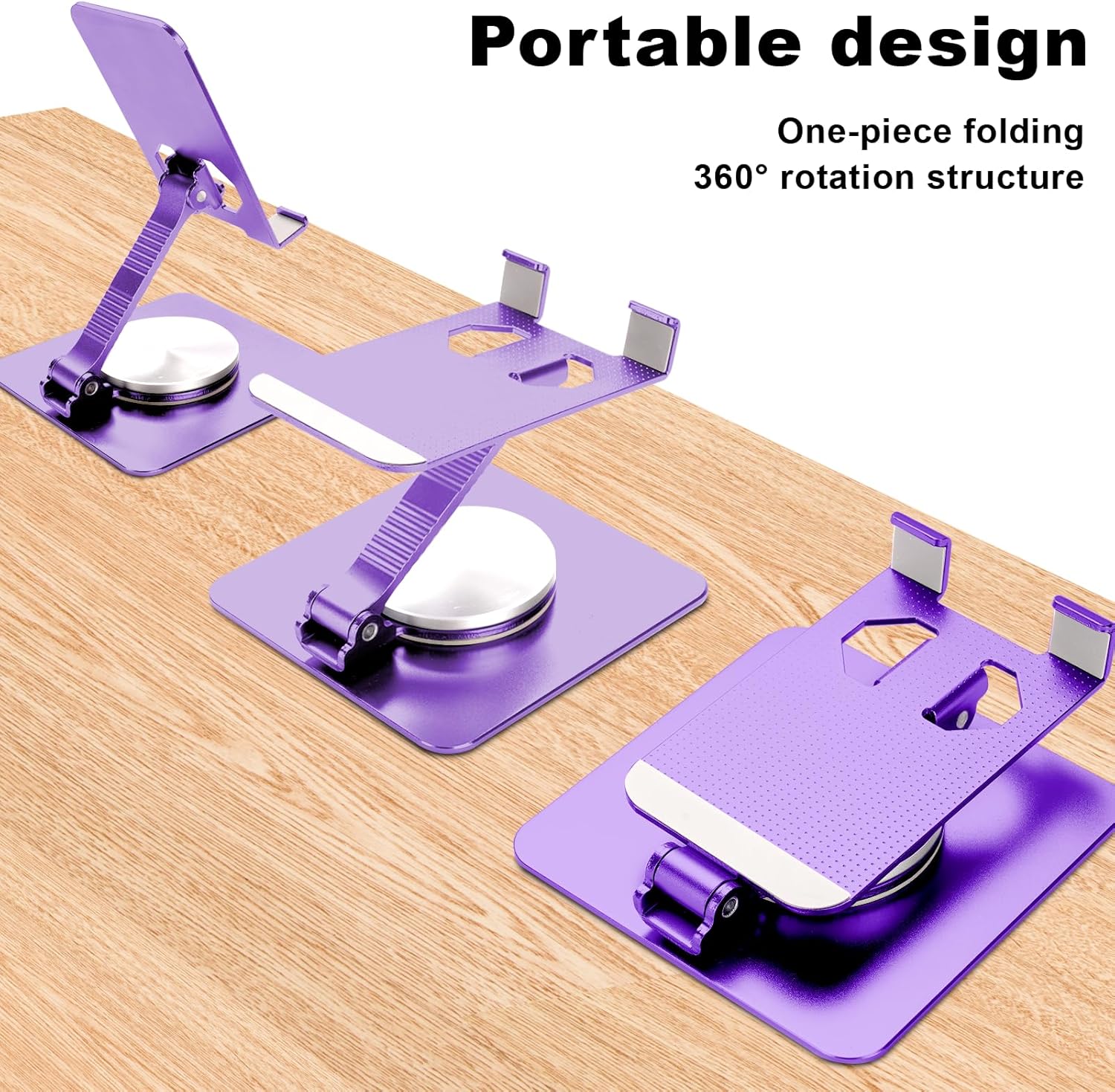 Soporte de escritorio plegable para teléfono y tableta, rotación de 360, soporte portátil ajustable de metal de aluminio, compatible con todos los