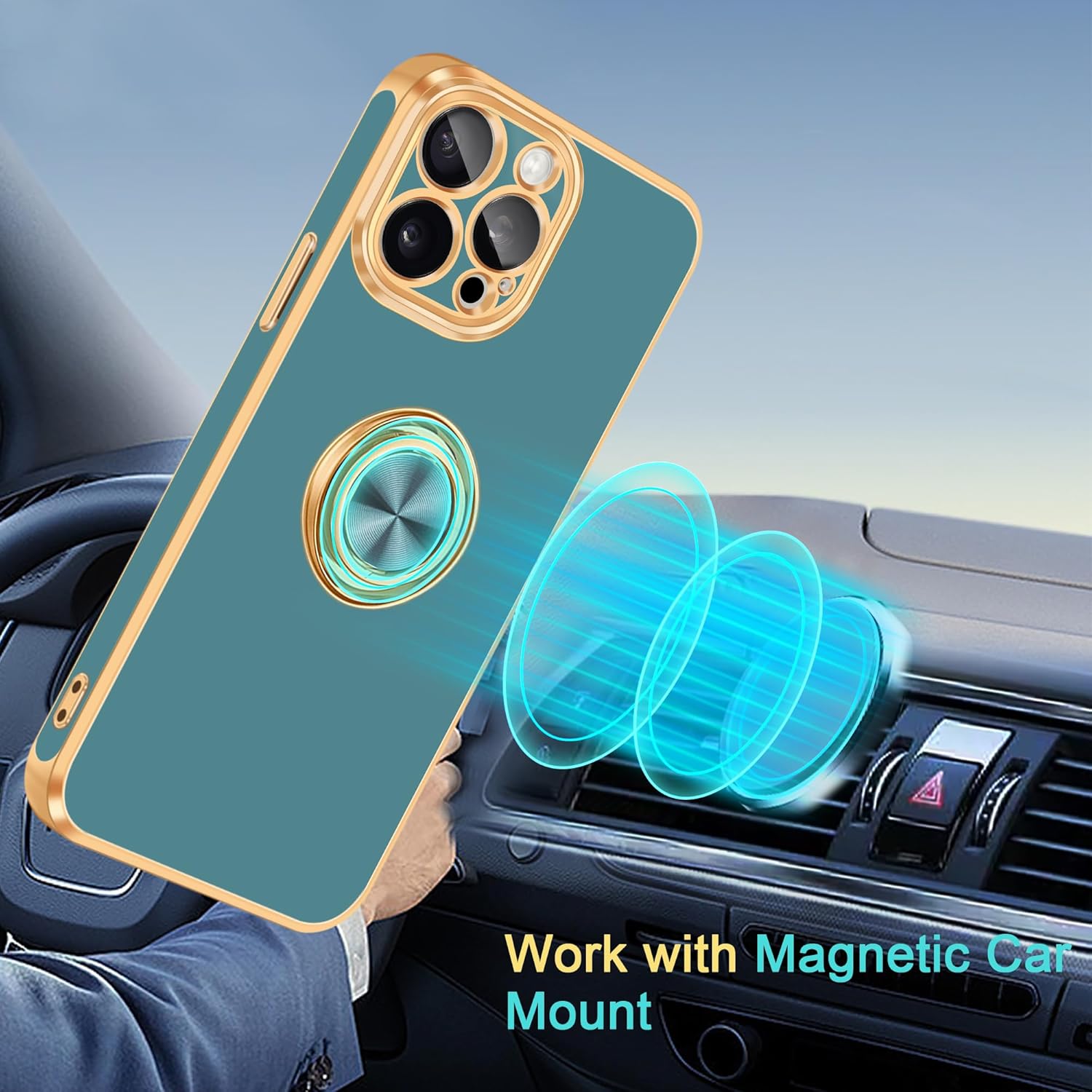 Fingic Funda para iPhone 15 Pro con soporte de anillo de 360  Soporte magnético para automóvil Funda de teléfono con soporte para teléfono para