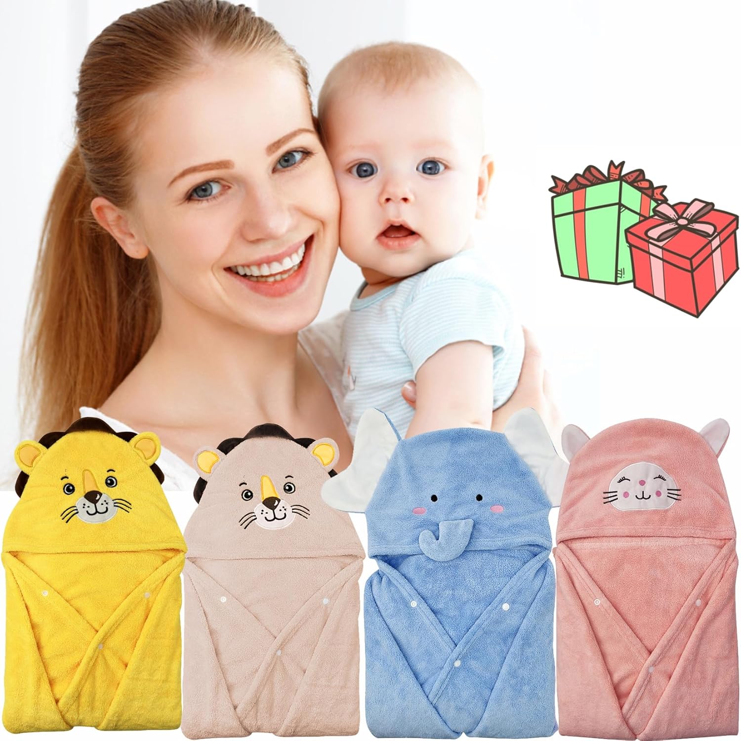 ROMASA Toalla de baño para bebé con capucha, ultra suave y absorbente, bata de baño para recién nacidos, regalos de ducha (gato rosa)