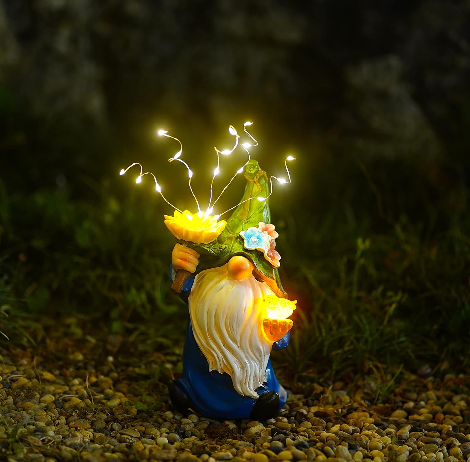 CHUANGFENG Gnomes Garden Decor with Solar Firework Lights,Solar Garden gnome Statue Decoration for Outdoor Patio Yard Lawn Decoration Gift for