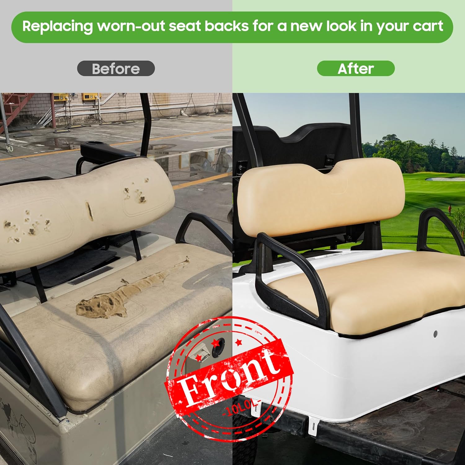 10L0L Kit de montaje del asiento delantero del carrito de golf para EZGO RXV 2008-up, cojines de asiento de estilo fábrica y respaldo del asiento,