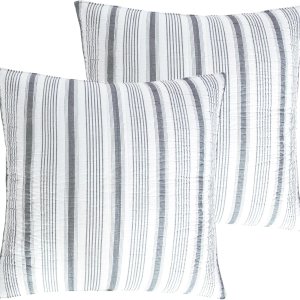 Levtex Home – Fundas de almohadón Camden (juego de 2), respaldo a rayas acolchado, estilo sutil de casa de campo, 26 x 26 pulgadas, color negro y Levtex Home – Fundas de almohadón Camden (juego de 2), respaldo a rayas acolchado, estilo sutil de casa de campo, 26 x 26 pulgadas, color negro y