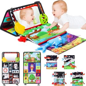 Hamino Juguetes de espejo 3 en 1 para bebé, color blanco y negro, de alto contraste, con libro de tela arrugada, muñeca de tiburón, mordedor Hamino Juguetes de espejo 3 en 1 para bebé, color blanco y negro, de alto contraste, con libro de tela arrugada, muñeca de tiburón, mordedor