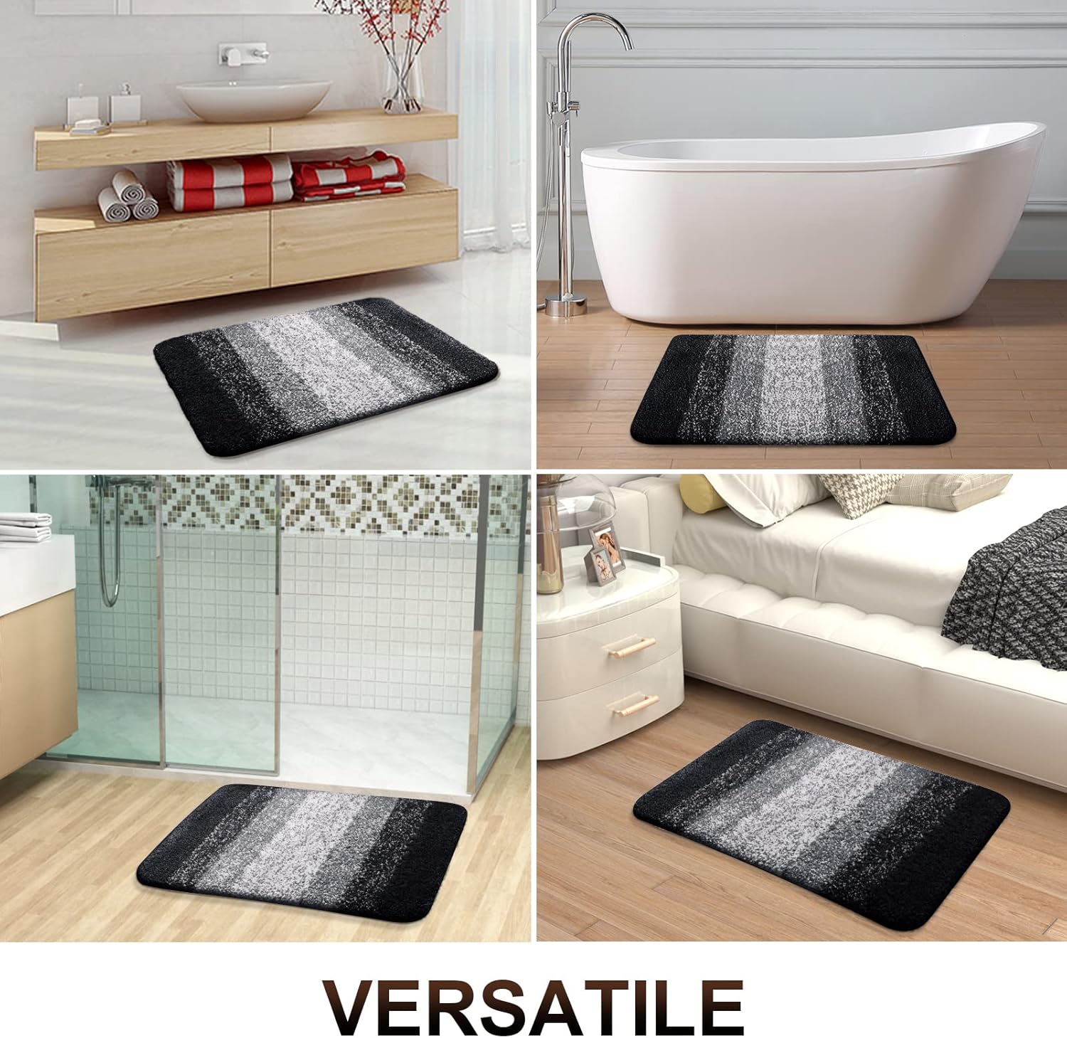OLANLY Juego de 2 alfombras de baño y alfombras de baño ombré, tamaño 47 x 24 pulgadas y juego de alfombras de baño 30 x 20 + 24 x 20 pulgadas,