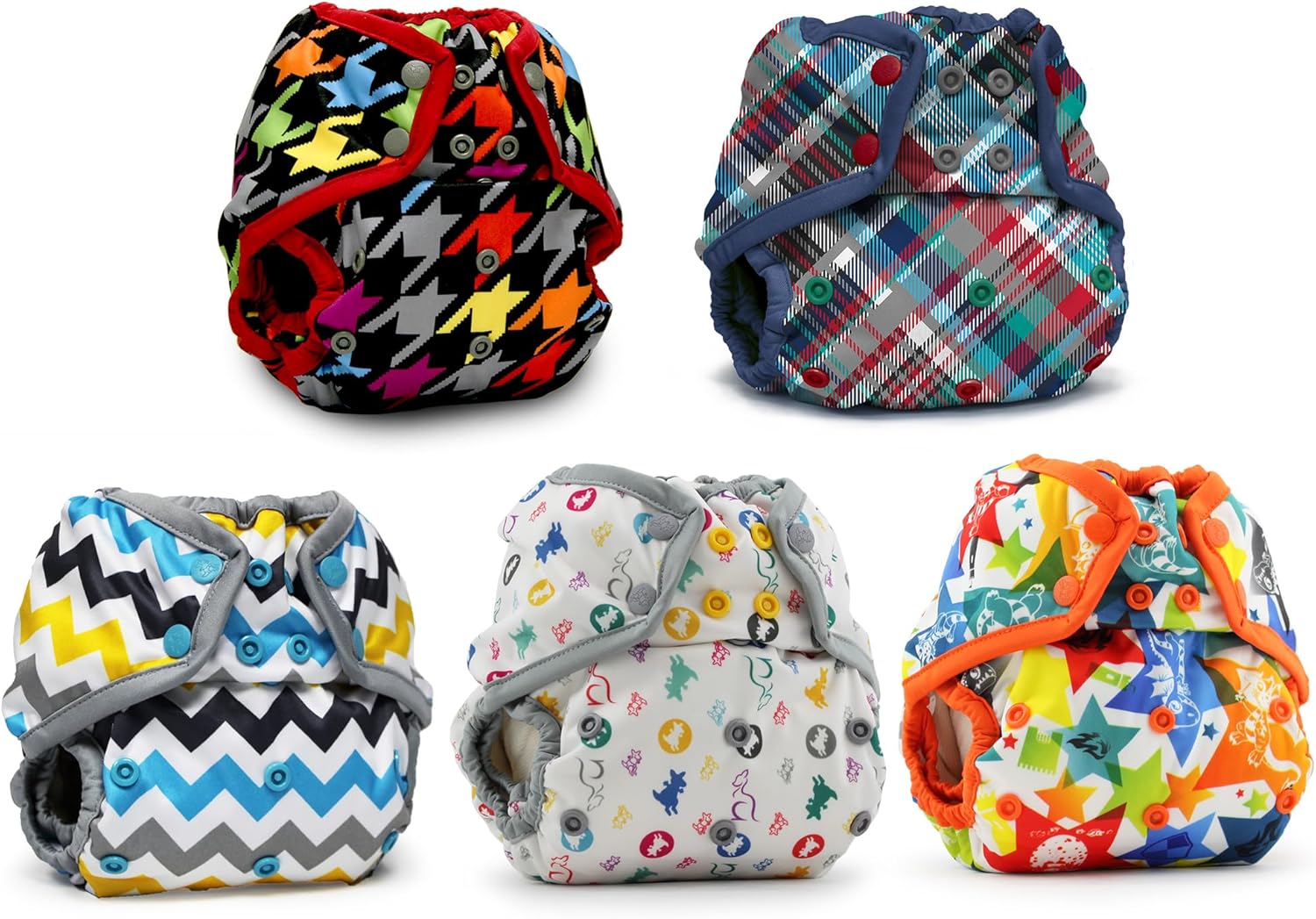 Kanga Care Rumparooz – Fundas de pañales de tela reutilizables, talla única para pañales ajustados y preplegados con doble refuerzo (5 unidades),
