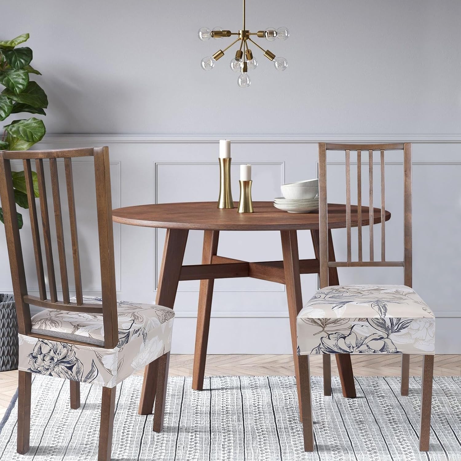 NIBESSER Juego de 4 fundas de asiento para sillas de comedor, elásticas, suaves, extraíbles y lavables, para comedor, fundas de cojín de asiento