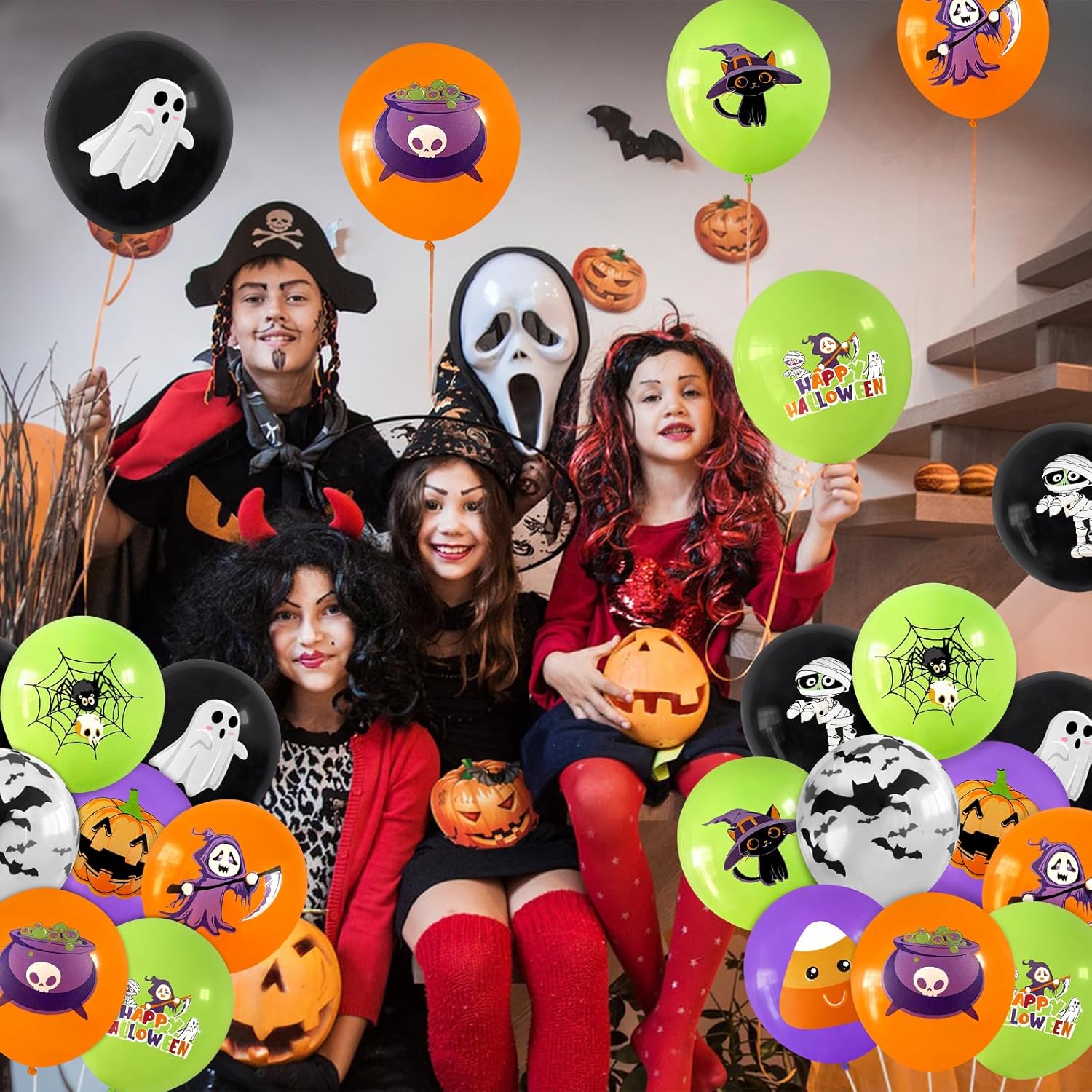60 globos de fiesta de Halloween, globos de látex de Halloween de 12 pulgadas, globos de Halloween con calabaza, murciélago, araña, fantasma para