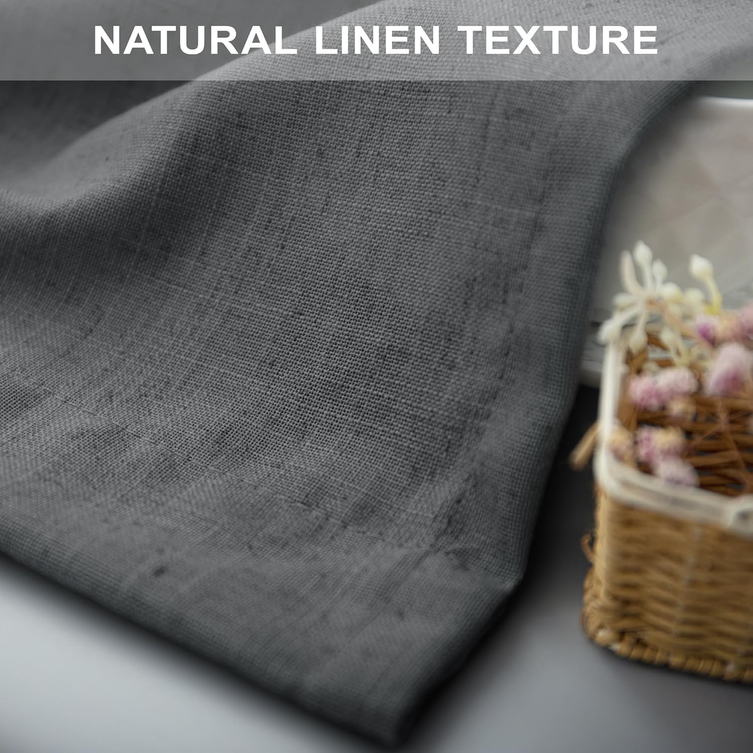 Pitalk Cenefa gris oscuro para ventana de 18 pulgadas de largo, cenefa de cocina de lino transparente de algodón para baño, cenefa para sala de