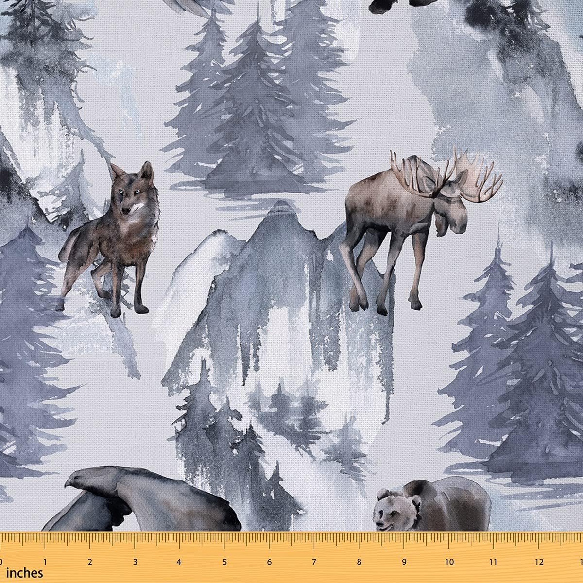 Tela de ciervo por The Yard, Tela de tapicería Bear Wolf, Eagle Woodland Wild Animals Quilting Fabric by The Yard, Tela decorativa de acuarela, tela