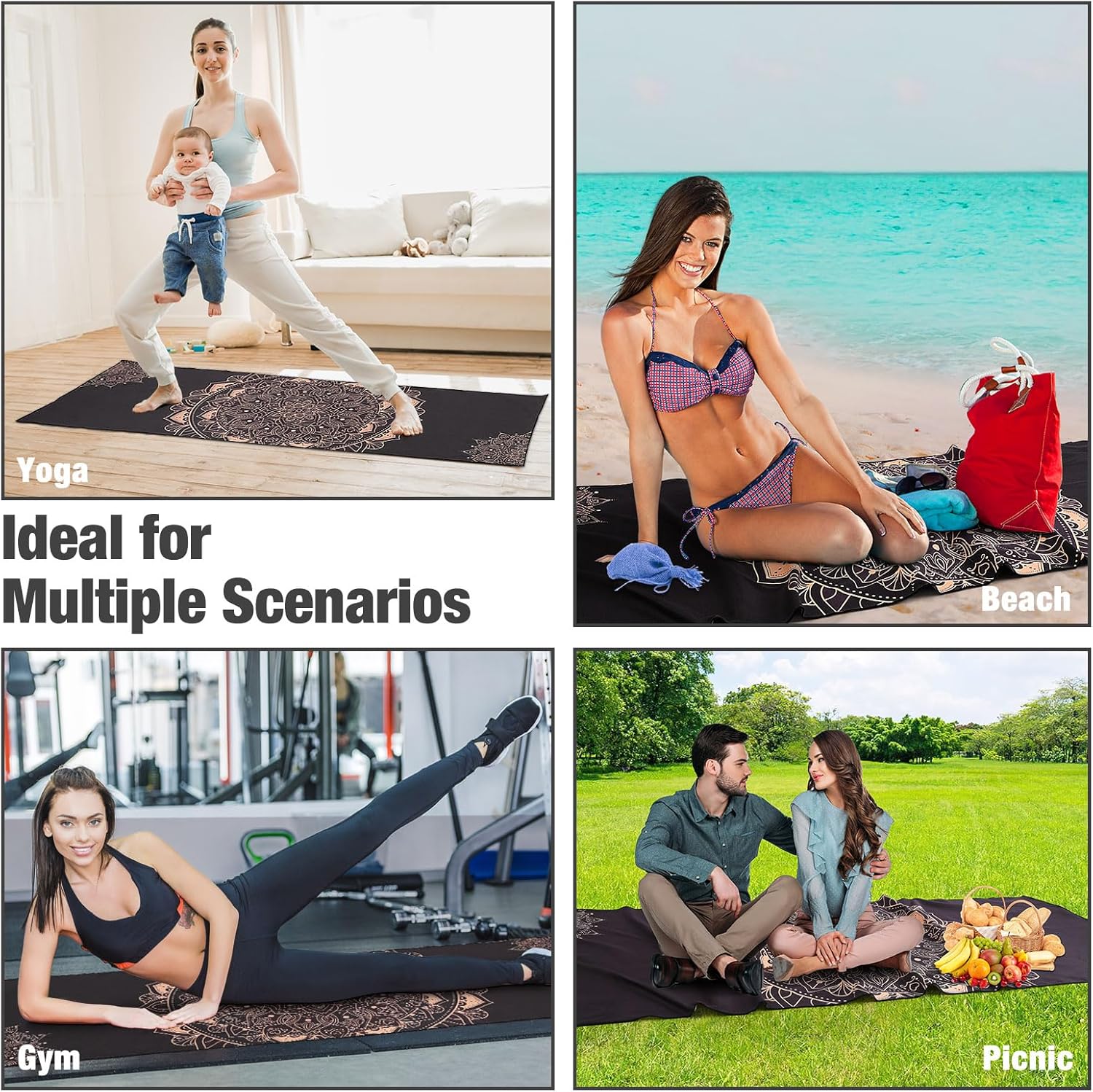 MoKo Toalla de yoga, esterilla de yoga antideslizante, manta de yoga, patrón de impresión de secado rápido con bolsillo de esquina para bikram,