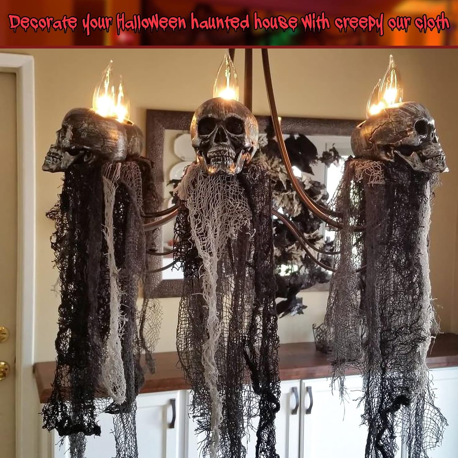 Legigo Paquete de 6 paños espeluznantes de Halloween (30 x 72 pulgadas), gasa espeluznante para fiesta de Halloween, suministros de fiesta de