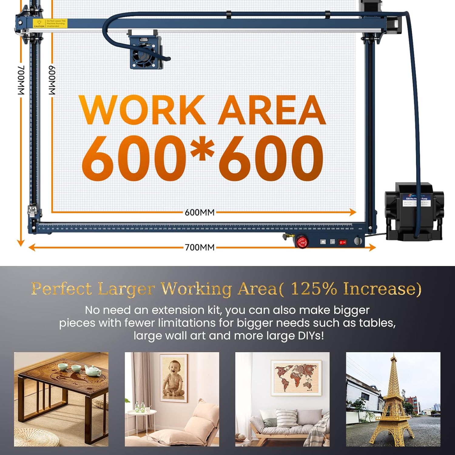 SCULPFUN S30 Ultra – Grabador láser grande de 11 W con asistencia de aire inteligente y kit de extensión de 23.622 x 23.622 in, área de trabajo,
