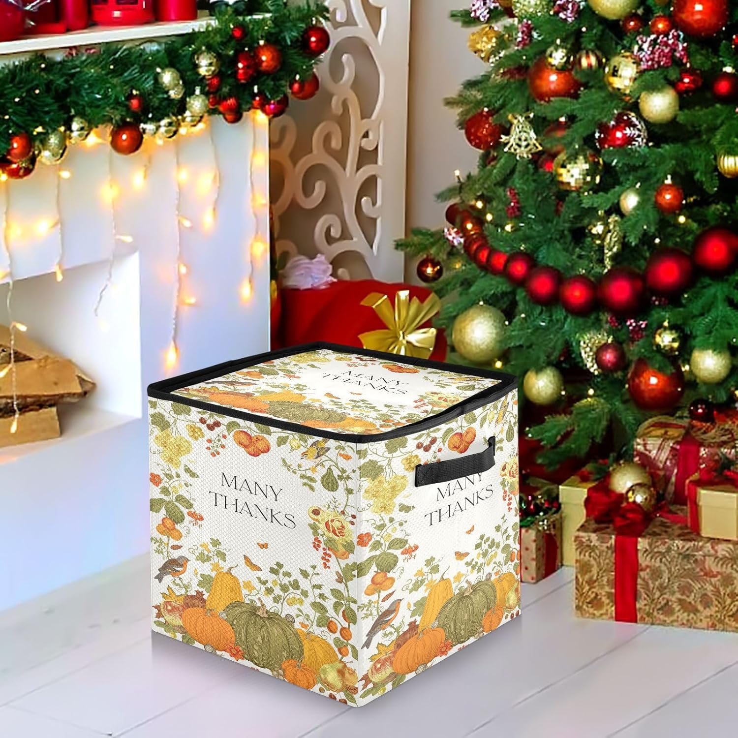 Caja de almacenamiento de adornos de Navidad de hoja de calabaza de Acción de Gracias, 64 adornos navideños con divisores, 4 bandejas para