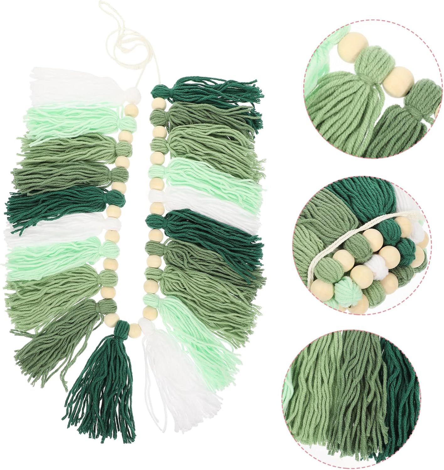 Tapiz de hilo de algodón con cuentas de madera, hilo de macramé, decoración para colgar en la pared, decoración de cuentas de madera, guirnaldas de