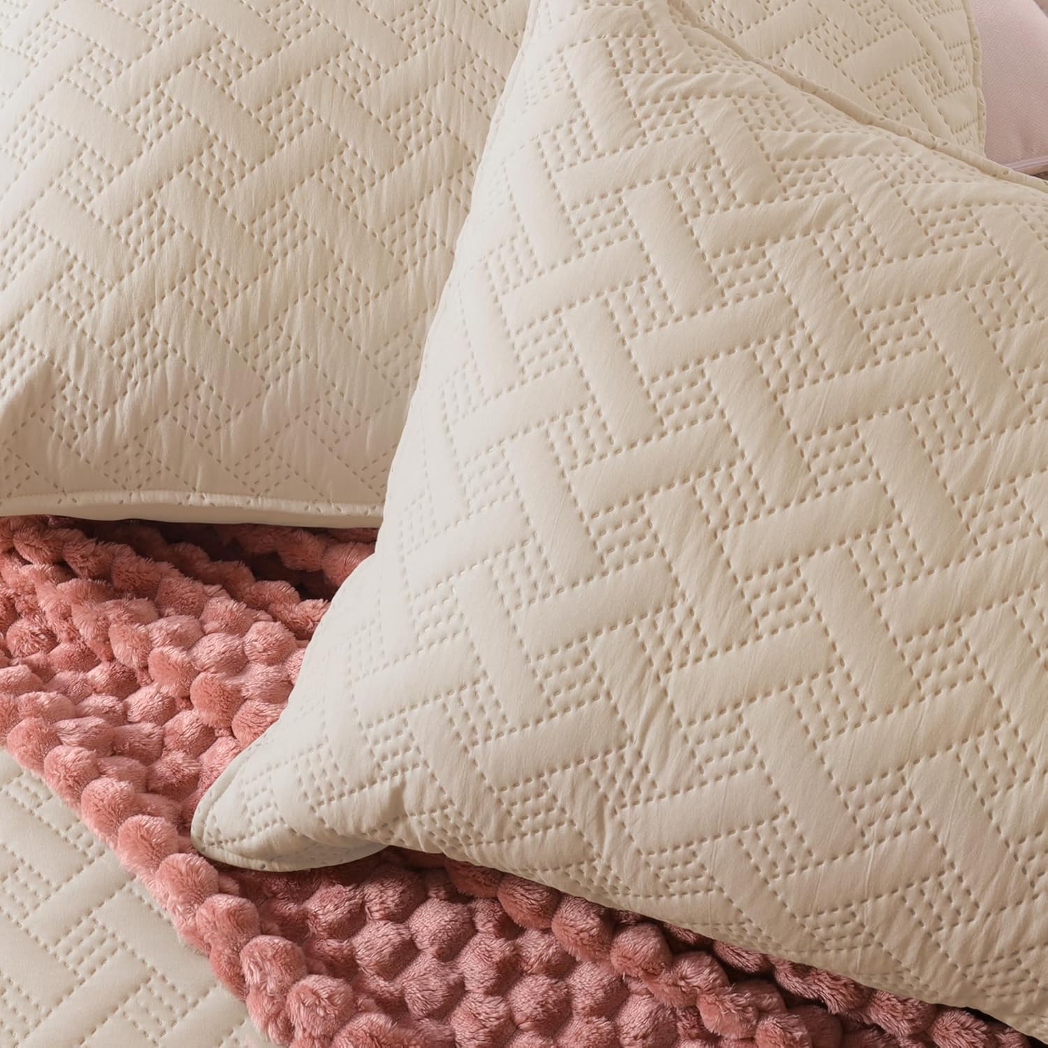 Exclusivo Mezcla Juego de edredón tamaño Queen Matrimonial, colcha suave de hueso beige para todas las estaciones, juego de ropa de cama ligero y