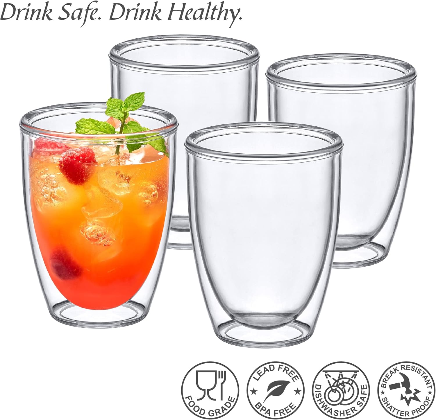 Amazing Abby – Andes – Vasos de plástico aislados de 12 onzas (juego de 4), vasos de plástico de doble pared, vasos de plástico reutilizables