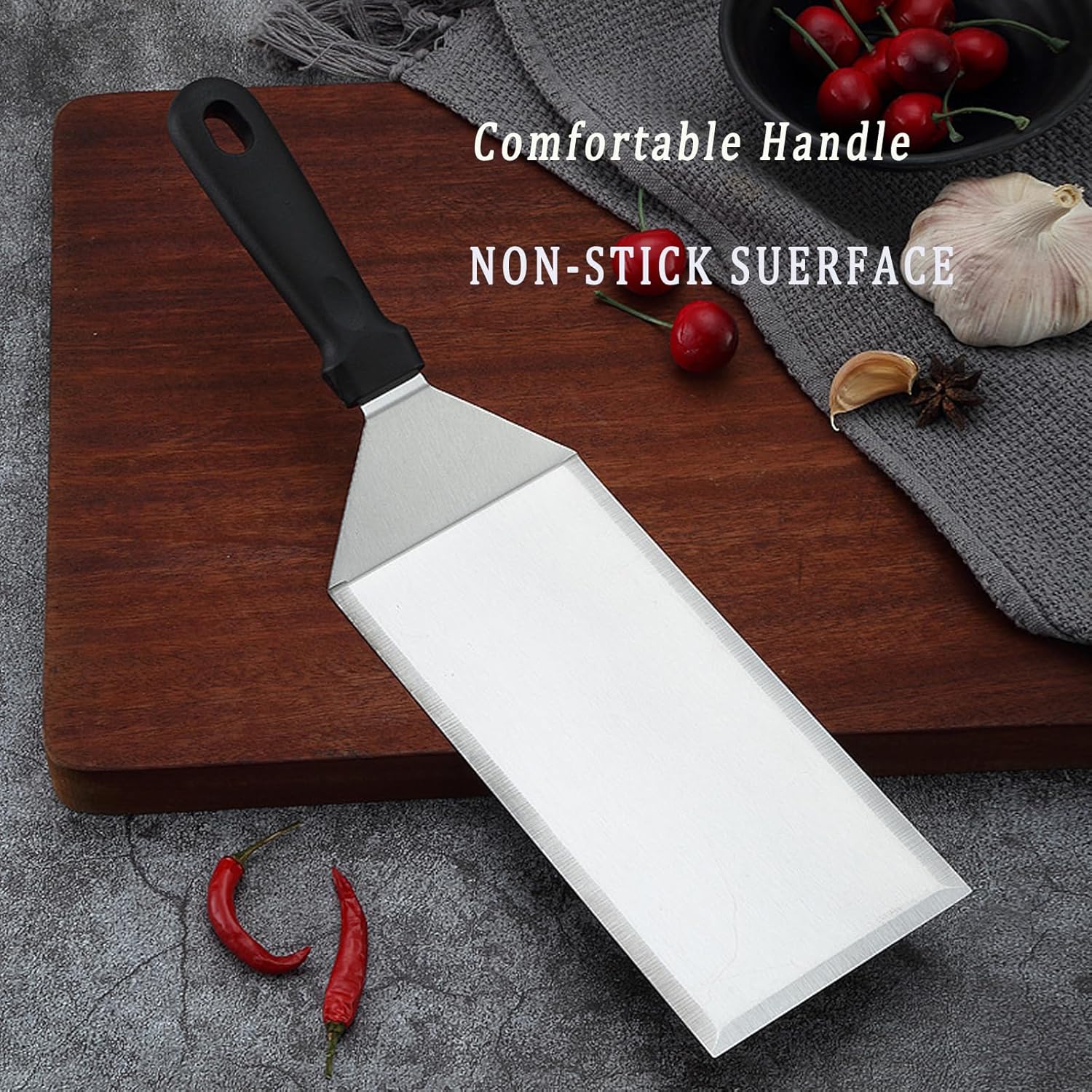Juego de 4 accesorios de plancha para Blackstone, kit de prensa de hamburguesas de acero inoxidable, espátula para parrilla y coctelera de especias,
