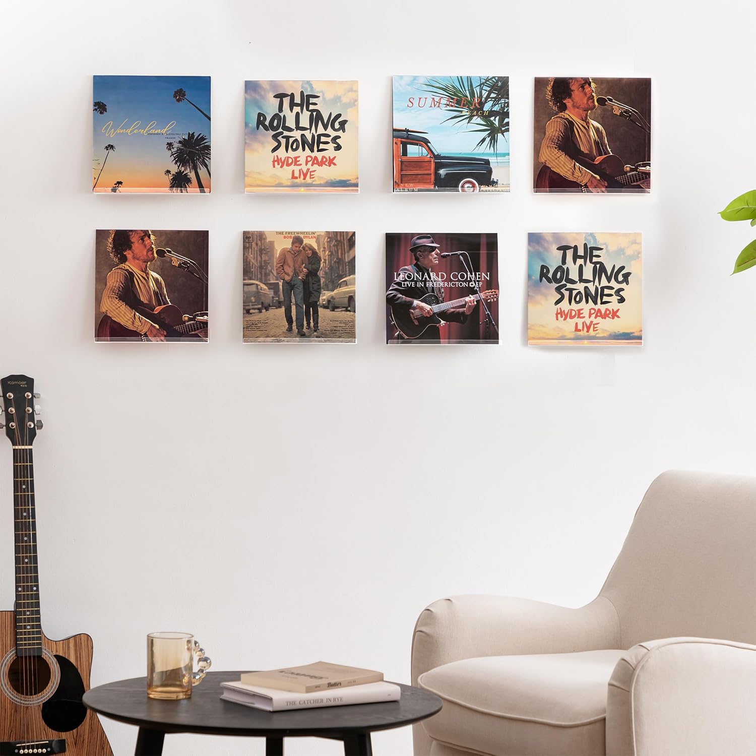 HBlife Paquete de 8 estantes de vinilo para montaje en pared, soporte para discos de acrílico transparente de 12 pulgadas, estantes de exhibición de