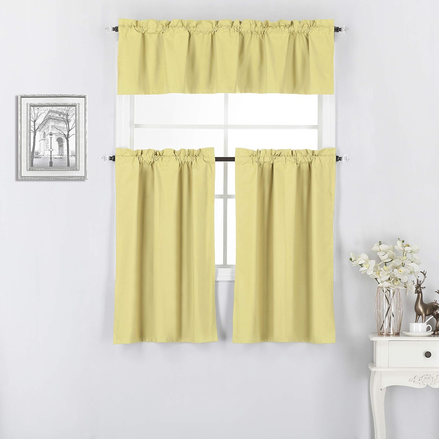 Diamond Home Linens Juego de 3 cortinas y cenefa con forro térmico 100% opaco (niveles de 36 pulgadas y cenefa de 14 pulgadas, amarillo)