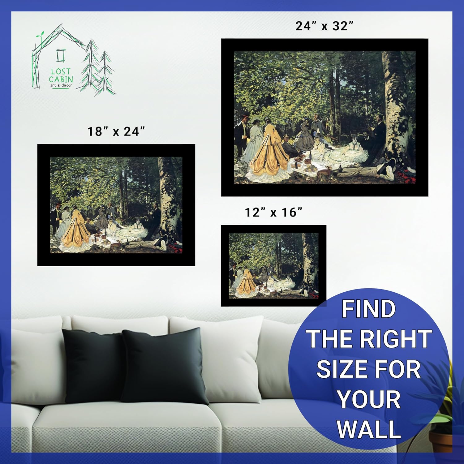 Póster enmarcado para decoración de pared con diseño de almuerzo en la hierba, pintura de obras de arte finas, cuadros e impresiones de galería en